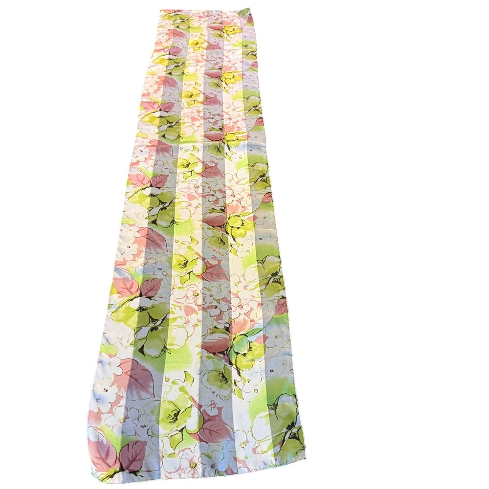 Vintage Floral Sheer Striped Scarf‎ Pink Green White Long Rectangle Accessory